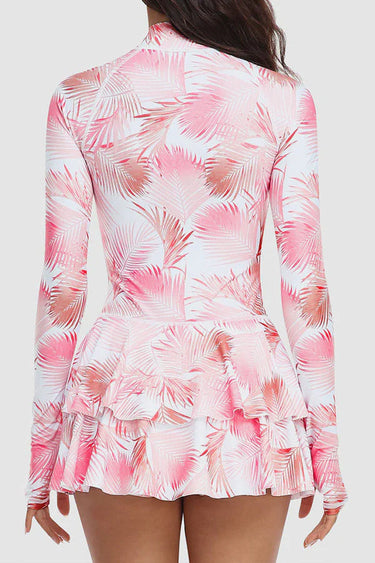 Women's Palm Pattern Long Sleeve One-Piece